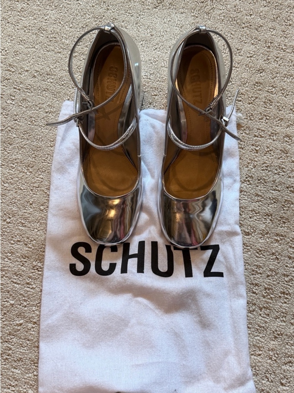 SCHUTZ Silver Metallic Mary Jane Heels